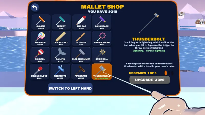 The Mallet Shop menu showing sixteen mallets